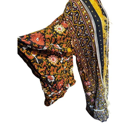 Cosmic Gypsy Atelier Feather Trim Kimono Robe 52" Festival Coat Unisex - Picture 5 of 6